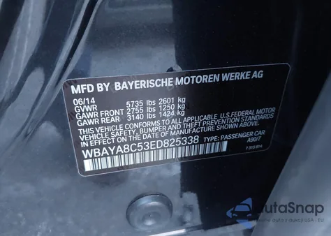 2014 BMW 750I из США, поврежденный, VIN WBAYA8C53ED825338